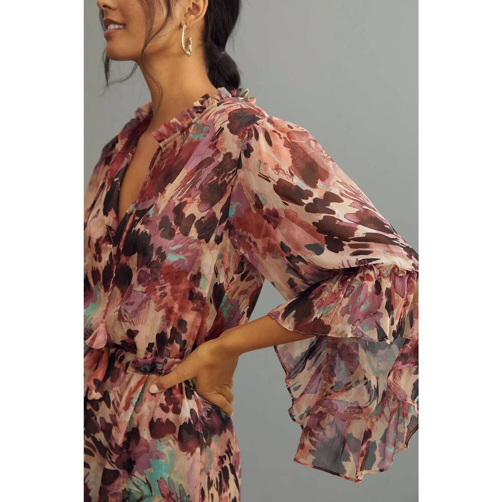 Misa Los Angeles Marcele Ruffled V-Neck Maxi Dress in Floral Dream Size XS - Picture 3 of 14